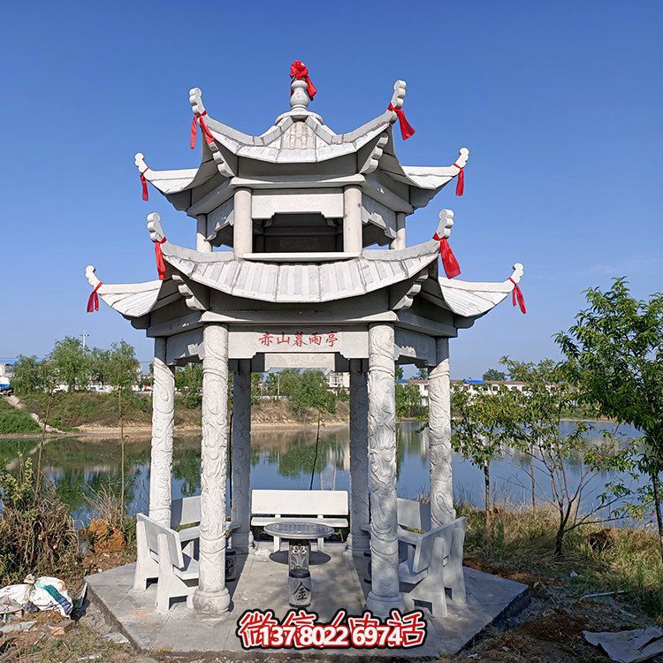 古典風格仿古青石二層涼亭，提升園林戶外休息體驗