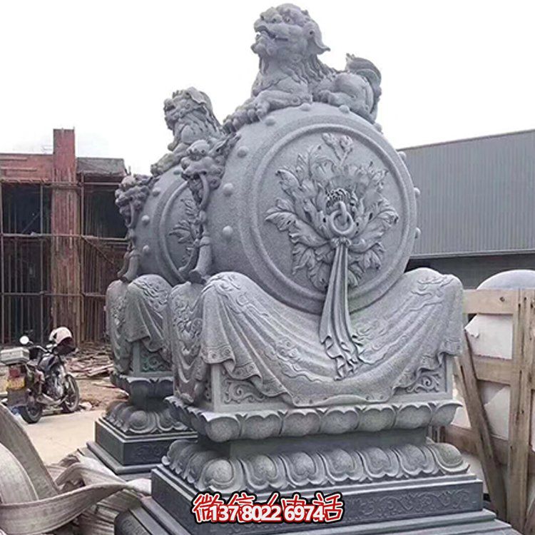 精美大理石石雕抱鼓雕塑，添彩戶外園林景觀