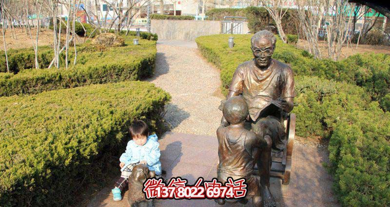 創(chuàng)意銅雕讀書雕塑，讓小朋友在園林中暢快閱讀