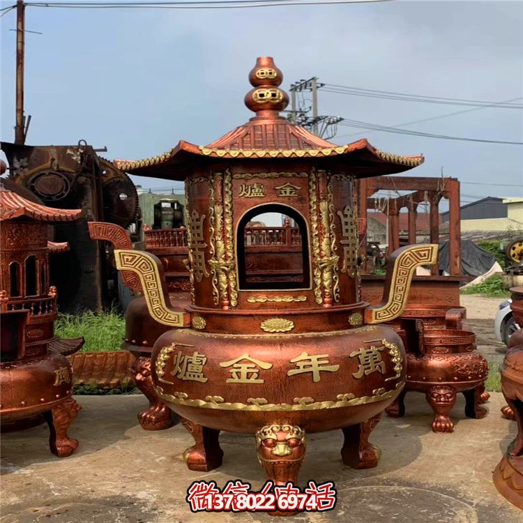 純銅寶香爐，室內祠堂浮雕擺放裝飾