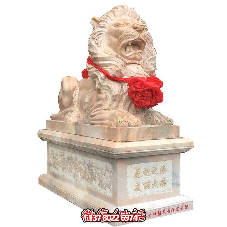 獅子大理石雕塑擺件，精美園林景觀裝飾