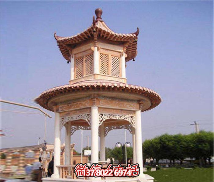 鏤空雕刻涼亭，休閑享受晚霞紅