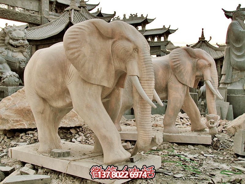 精美大理石石雕大象雕塑，美化戶外園林景區(qū)