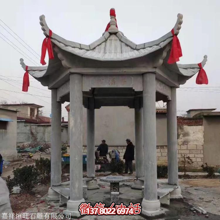 仿古石雕亭子，增添學(xué)校公園獨特韻味