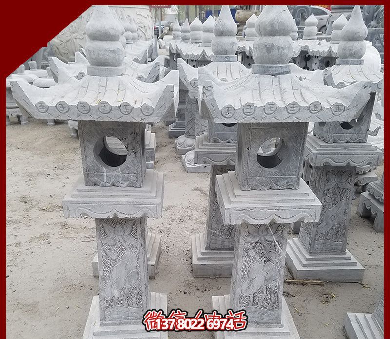仿古石雕燈籠，裝飾戶外寺廟