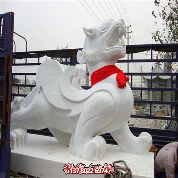 大理石石雕麒麟，古典庭院裝飾精美大型雕塑
