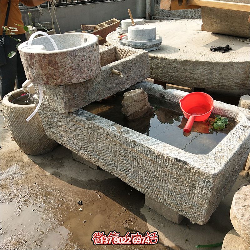 古建筑老石槽老石磨改裝創意流水魚缸流水景觀石雕 古建筑老石槽老石磨改裝創意流水魚缸流水景觀石雕