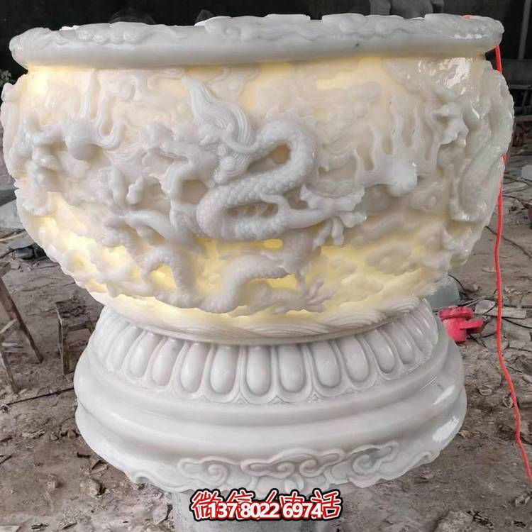 花盆石雕九龍壁魚(yú)缸庭院戶(hù)外聚寶盆石缸擺件