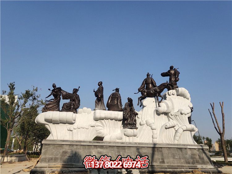 鑄銅石材質八仙過海景觀雕塑-山東泰安八仙過海景觀雕塑工程